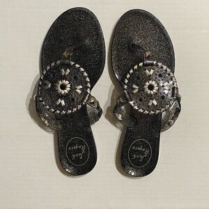 NWOB Jack Rogers Georgia Black Silver Glitter Jelly Flip Flop Sandals